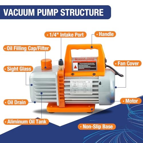 BACOENG AC Vacuum Pump and Gauge Set, 4 Way HVAC Vacuum Pump Kit for R134a R410a R22 Refrigerants, with R134a Car Quick Couplers, Can Tap and 4x5FT Hoses - Image 5