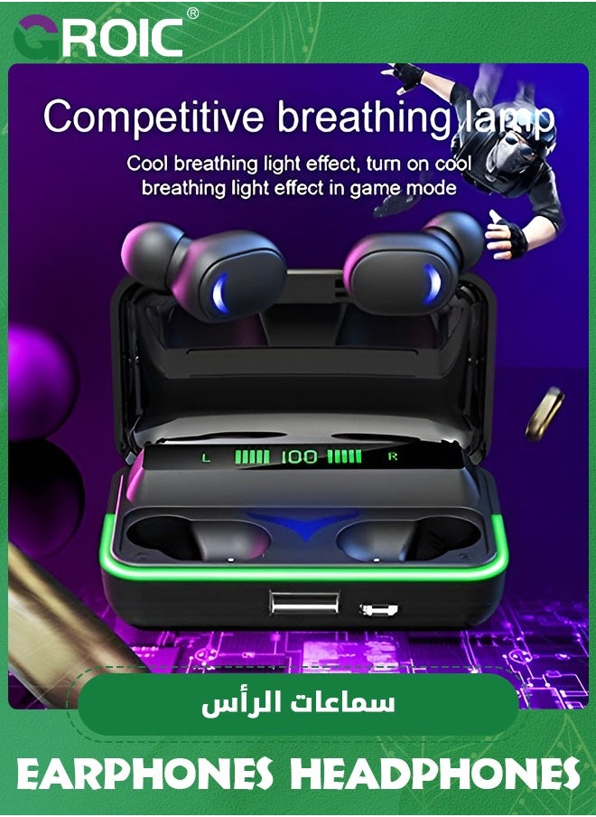 GROIC Hi-Fi Earphones Headphones, Earbuds Wireless Bluetooth, Digital Display Wireless Bluetooth Headphones, 5.1 Earbuds Headset LED Breathing Lamp with Charging Box  - Image 2