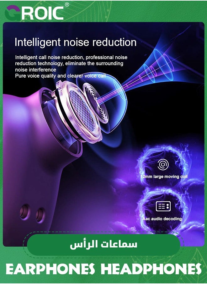 GROIC Hi-Fi Earphones Headphones, Earbuds Wireless Bluetooth, Digital Display Wireless Bluetooth Headphones, 5.1 Earbuds Headset LED Breathing Lamp with Charging Box  - Image 5