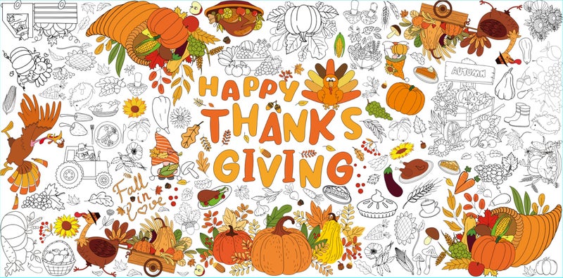 Tbsone Fall Thanksgiving Coloring Tablecloth Poster  30x72 Inches Giant Paper Banner for Kids  Fall Thanksgiving Crafts Activities  Ideal for Fall Thanksgiving Party Decorations and Games