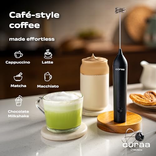 CÜRAA Milk Frother for Coffee | Rechargeable, 3-Speed Electric Frother with Stand | Handheld Coffee Beater for Lattes, Cappuccino & Hot Chocolate | By Chef Sanjyot Keer - Image 4