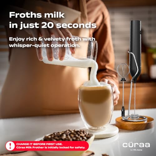CÜRAA Milk Frother for Coffee | Rechargeable, 3-Speed Electric Frother with Stand | Handheld Coffee Beater for Lattes, Cappuccino & Hot Chocolate | By Chef Sanjyot Keer - Image 3