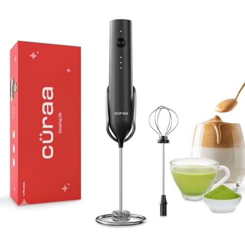 CÜRAA Milk Frother for Coffee | Rechargeable, 3-Speed Electric Frother with Stand | Handheld Coffee Beater for Lattes, Cappuccino & Hot Chocolate | By Chef Sanjyot Keer - Image 1