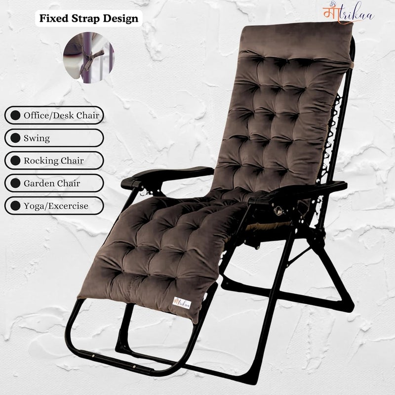 MAATRIKAA Comfortable Ergonomic Velvet Chair Pad Multipurpose Cushion for Rocking Chair Office Home Indoor Outdoor Use Backrest and Hip Support 50 x 18 Inches Coffee - Image 3