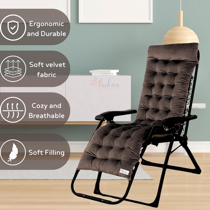 MAATRIKAA Comfortable Ergonomic Velvet Chair Pad Multipurpose Cushion for Rocking Chair Office Home Indoor Outdoor Use Backrest and Hip Support 50 x 18 Inches Coffee - Image 5