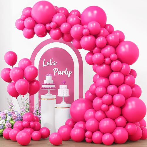 RUBFAC 154pcs Hot Pink Balloons Different Sizes 18 12 10 5 Inch Latex Magenta Pink Balloon Arch Kit Garland for Valentines Day Birthday Baby Shower Wedding Princess Theme Party Decoration - Image 1