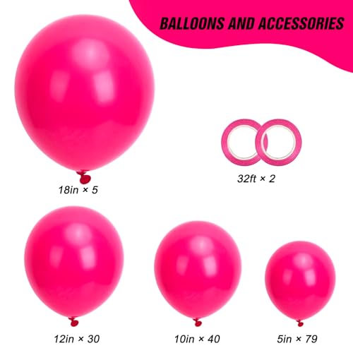 RUBFAC 154pcs Hot Pink Balloons Different Sizes 18 12 10 5 Inch Latex Magenta Pink Balloon Arch Kit Garland for Valentines Day Birthday Baby Shower Wedding Princess Theme Party Decoration - Image 5