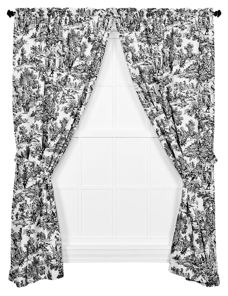 Ellis Curtain Ellis Curtain Victoria Park Toile 68Inchby84 Inch Tailored Panel Pair with Tiebacks Black  - Image 1