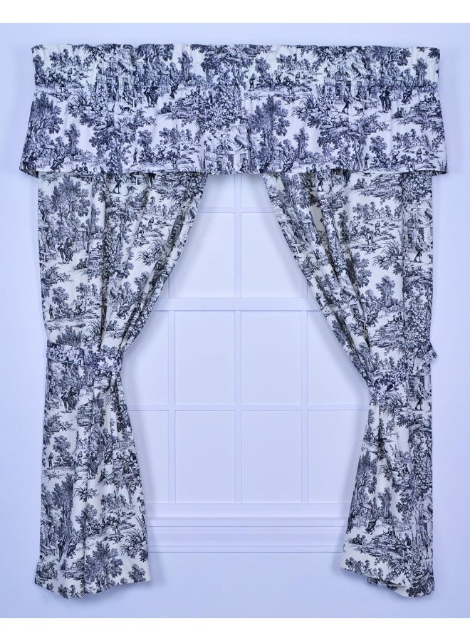 Ellis Curtain Ellis Curtain Victoria Park Toile 68Inchby84 Inch Tailored Panel Pair with Tiebacks Black  - Image 3
