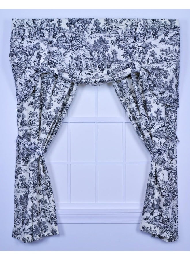 Ellis Curtain Ellis Curtain Victoria Park Toile 68Inchby84 Inch Tailored Panel Pair with Tiebacks Black  - Image 5