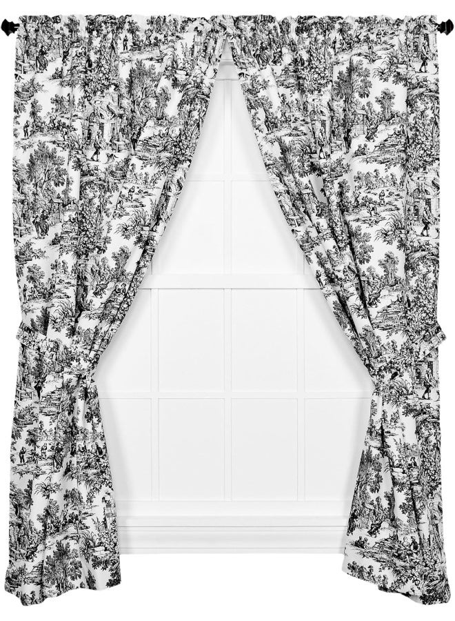 Ellis Curtain Ellis Curtain Victoria Park Toile 68Inchby84 Inch Tailored Panel Pair with Tiebacks Black  - Image 2