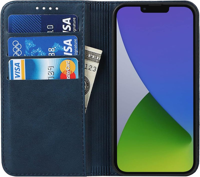 iCoverCase for iPhone 15 Plus Wallet Case with Card Holder, PU Leather Magnetic Kickstand Feature Shockproof Protective Flip Cover Case - Blue - Image 2