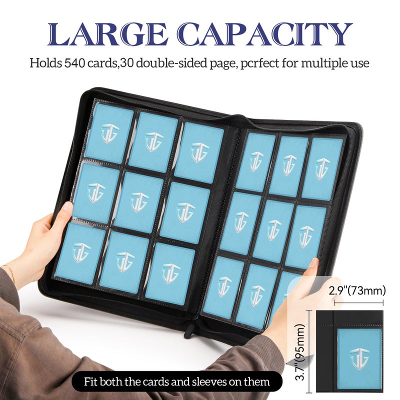 TCGUARD Trading Card Binder, 9 Side Loading Pocket Card Album Hold Up to 540 Cards, Zipper Binder for Cards Collection, TCG Card Holder for Game Card, Sports Card, Yugioh, MTG etc.ï¼ˆGreyï¼‰ - Image 5