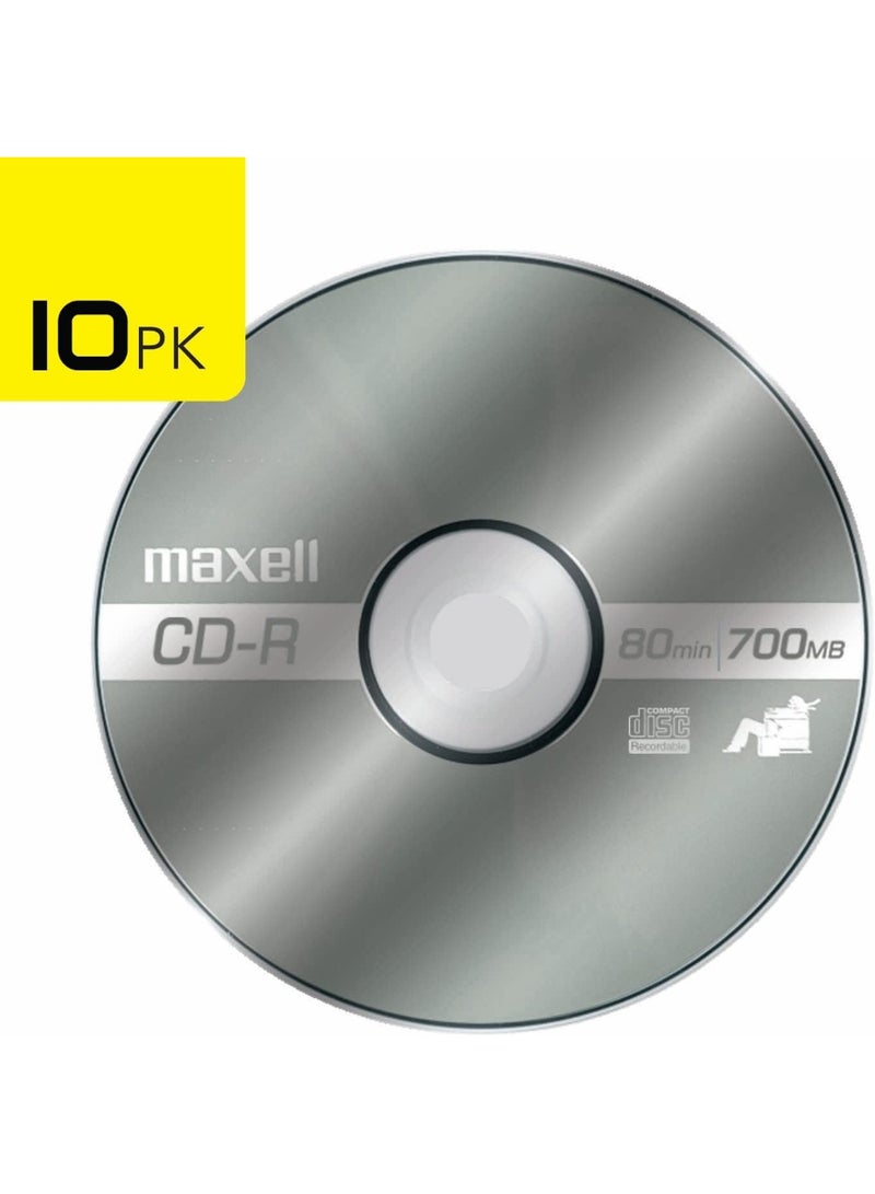 Maxell Maxell – MAX648210, CD Recordable Media - Noise-free Surface Playback CDs 700Mb Storage & Up to 48x - Blank CDs, CD Storage & Slim Jewel Case Holder – 10 Pack - Image 1