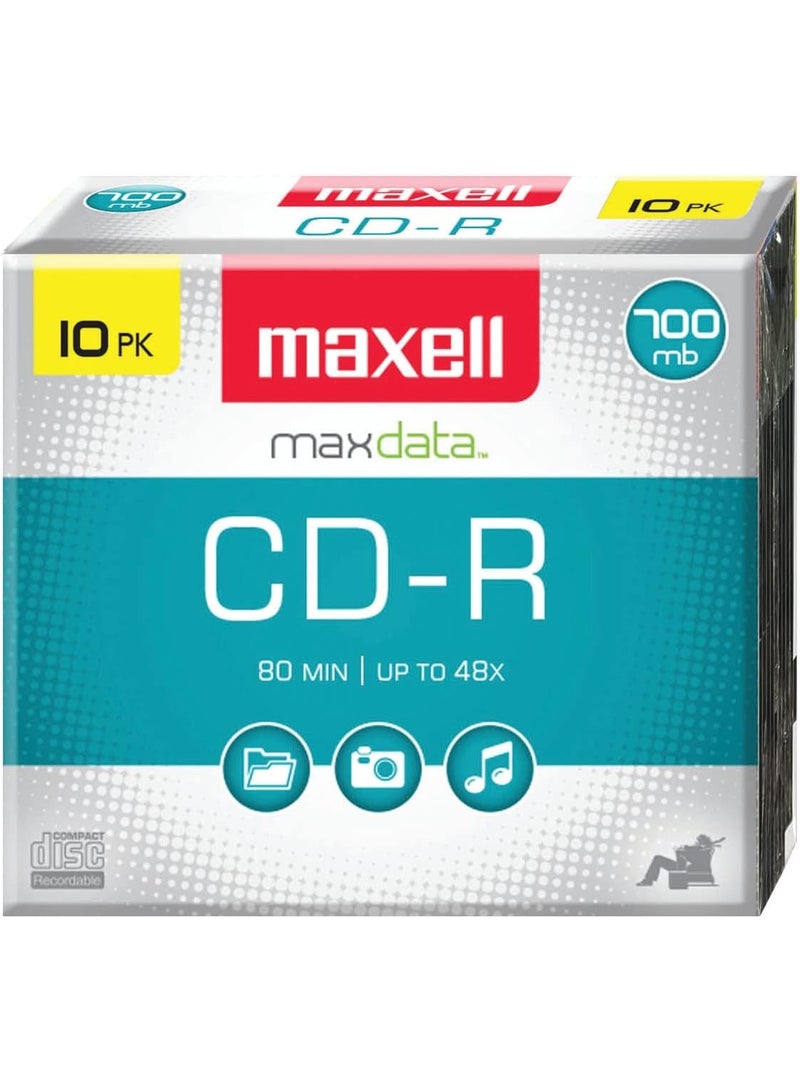 Maxell Maxell – MAX648210, CD Recordable Media - Noise-free Surface Playback CDs 700Mb Storage & Up to 48x - Blank CDs, CD Storage & Slim Jewel Case Holder – 10 Pack - Image 3