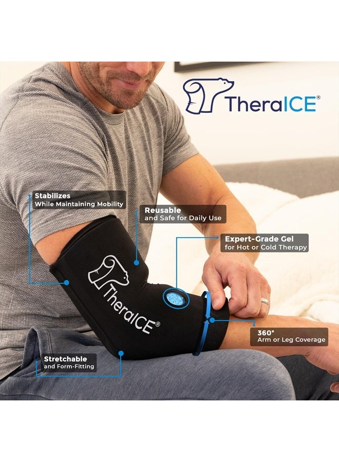 TheraICE غطاء ثلجي للركبة مع ضغط للشفاء من الإصابات، حزم هلام باردة قابلة لإعادة الاستخدام، أيضًا للركبة والكاحل والساق - لفافة باردة مرنة للتعافي من آلام الغضروف، ACL، MCL (M) - Image 3