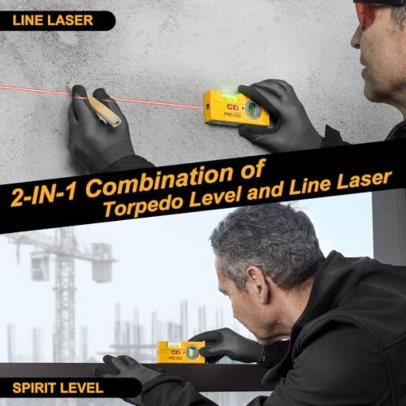 2-in-1 Laser Spirit Level, Mini Torpedo Level with LED Light, Rotatable Magnetic Pocket Leveler and 10 m Laser Leveler Tool for Hanging Picture, Wall Marking Painting, House Decoration - Image 3