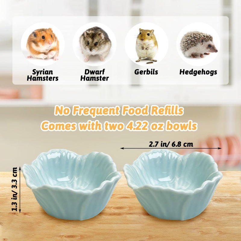 Tfwadmx 2 Pcs Hamster Food Bowl, Ceramic Pet Hamster Bowl Dwarf Hamster Food Bowl Feeder Hamster Water Rat Bowl Small Animal Food Dish for Golden Bears, Hedgehogs, Dutch Pigs, Parrots (Blue) - Image 3