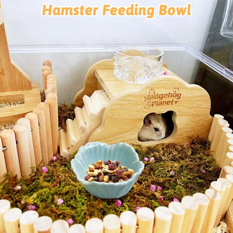 Tfwadmx 2 Pcs Hamster Food Bowl, Ceramic Pet Hamster Bowl Dwarf Hamster Food Bowl Feeder Hamster Water Rat Bowl Small Animal Food Dish for Golden Bears, Hedgehogs, Dutch Pigs, Parrots (Blue) - Image 5