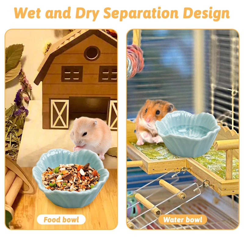 Tfwadmx 2 Pcs Hamster Food Bowl, Ceramic Pet Hamster Bowl Dwarf Hamster Food Bowl Feeder Hamster Water Rat Bowl Small Animal Food Dish for Golden Bears, Hedgehogs, Dutch Pigs, Parrots (Blue) - Image 4