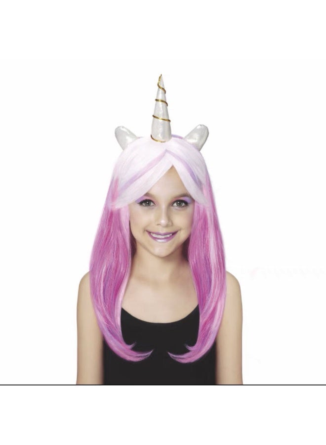 Generic Christmas Halloween Womens Dance Cosplay Princess Cute Unicorn Colorful Rainbow Tail Childrens Wig Pre-Lace Hair Cover White Unicorn