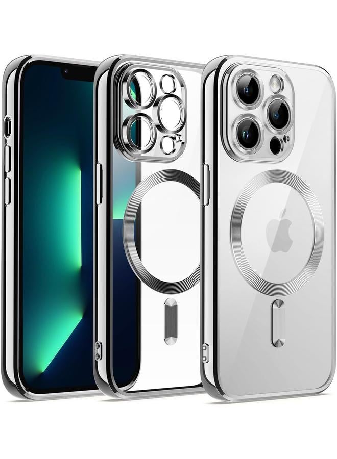 جي تيك جراب شفاف ناعم لهاتف iPhone 13 Pro مقاس 6.1 بوصة مع حماية كاملة لعدسة الكاميرا متوافق مع الشحن اللاسلكي Magsafe وغطاء هاتف TPU مطلي بالكهرباء مقاوم للصدمات باللون الفضي - Image 1