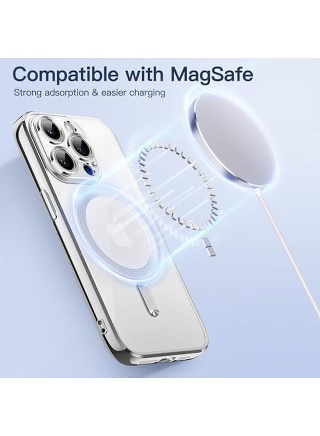 جي تيك جراب شفاف ناعم لهاتف iPhone 13 Pro مقاس 6.1 بوصة مع حماية كاملة لعدسة الكاميرا متوافق مع الشحن اللاسلكي Magsafe وغطاء هاتف TPU مطلي بالكهرباء مقاوم للصدمات باللون الفضي - Image 5