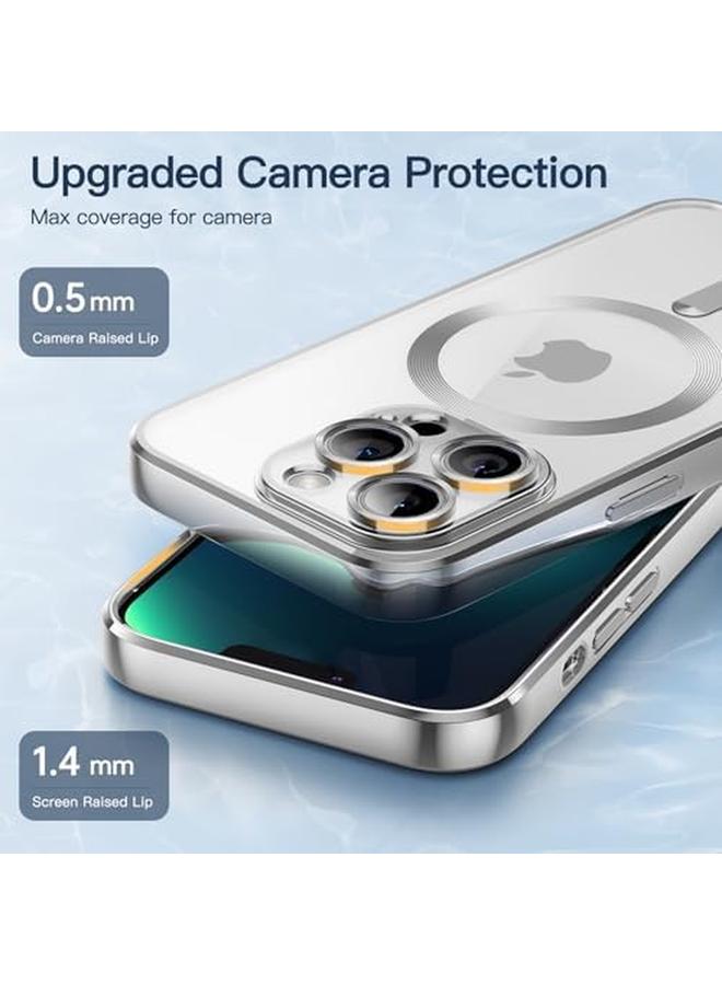 جي تيك جراب شفاف ناعم لهاتف iPhone 13 Pro مقاس 6.1 بوصة مع حماية كاملة لعدسة الكاميرا متوافق مع الشحن اللاسلكي Magsafe وغطاء هاتف TPU مطلي بالكهرباء مقاوم للصدمات باللون الفضي - Image 4
