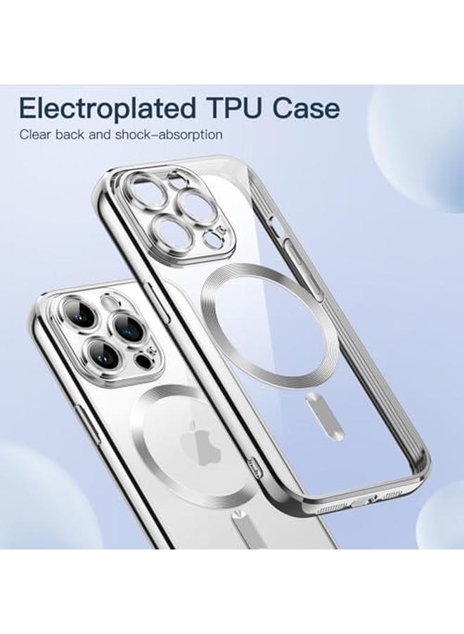 جي تيك جراب شفاف ناعم لهاتف iPhone 13 Pro مقاس 6.1 بوصة مع حماية كاملة لعدسة الكاميرا متوافق مع الشحن اللاسلكي Magsafe وغطاء هاتف TPU مطلي بالكهرباء مقاوم للصدمات باللون الفضي - Image 3