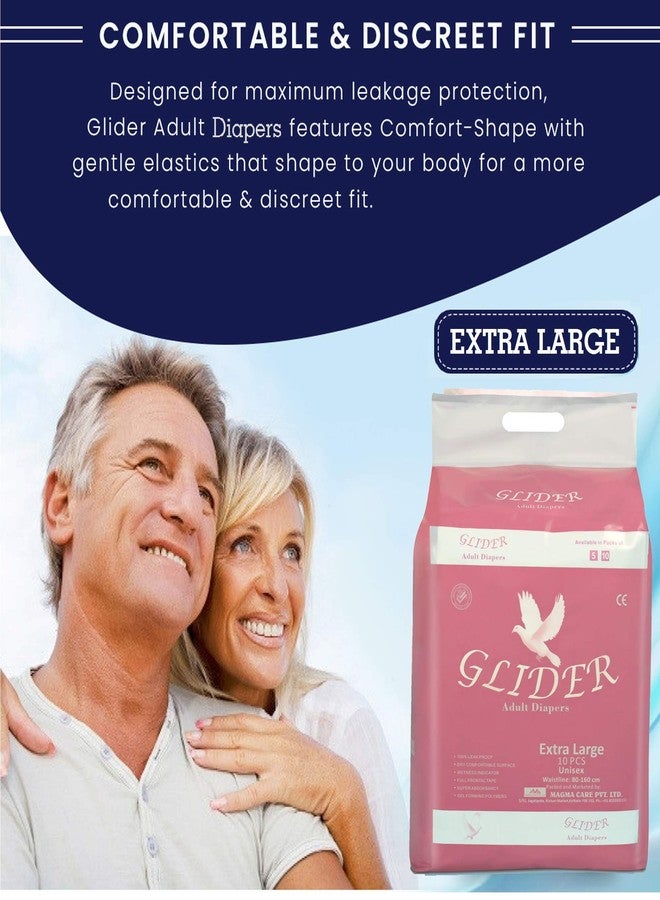 Glider Premium Adult Diaper Extra Large , Waist Size 127-165cm (50"- 65")( 10 Count ) - Image 2
