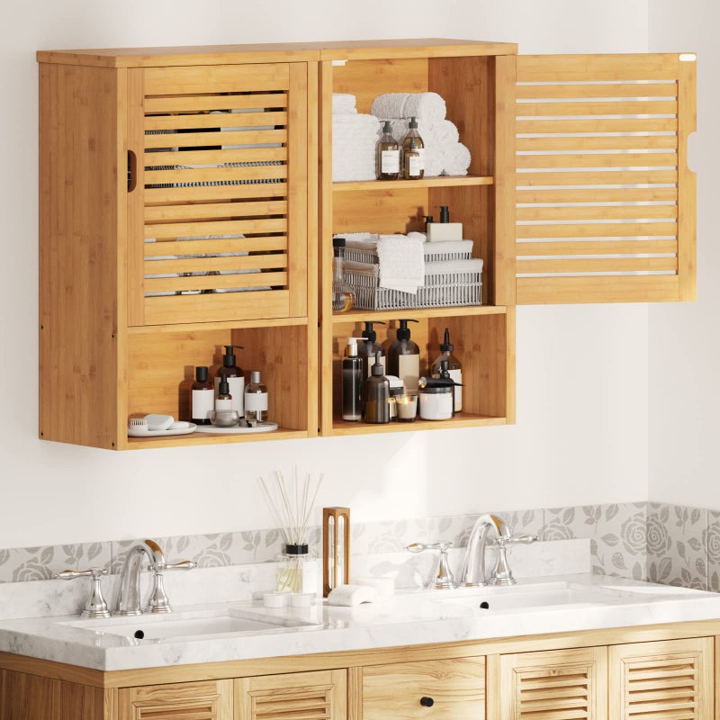VIAGDO Bathroom Wall Cabinet, Wooden Medicine Cabinet with Single Door and Adjustable Inner Shelf, Bamboo Storage Cabinet Wall Mounted, Over The Toilet Hanging Cupboard, 15.7â€™â€™Lx7.8â€™â€™Wx23.6â€™â€™H - Image 5