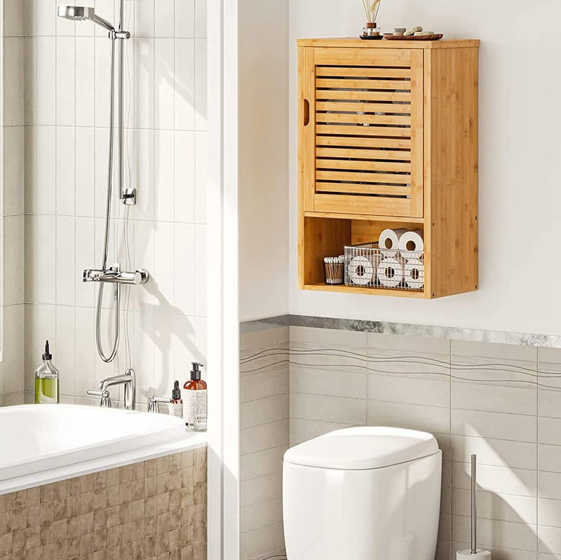 VIAGDO Bathroom Wall Cabinet, Wooden Medicine Cabinet with Single Door and Adjustable Inner Shelf, Bamboo Storage Cabinet Wall Mounted, Over The Toilet Hanging Cupboard, 15.7â€™â€™Lx7.8â€™â€™Wx23.6â€™â€™H - Image 4