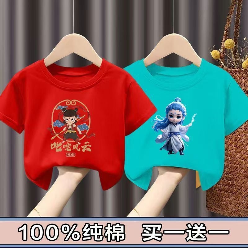 100 Cotton Nacha Boys And Girls Short-Sleeved T-Shirt Children'S Baby Cartoon Half-Sleeved Top Children'S Wear 12 - Image 1
