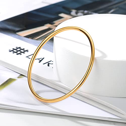 Kainier 3mm 14K Gold Plated Bracelet Stainless Steel Glossy Stackable Thin Round Bangle Bracelet for Women Solid Plain Polished Bracelet Best Gifts for Love - Image 5
