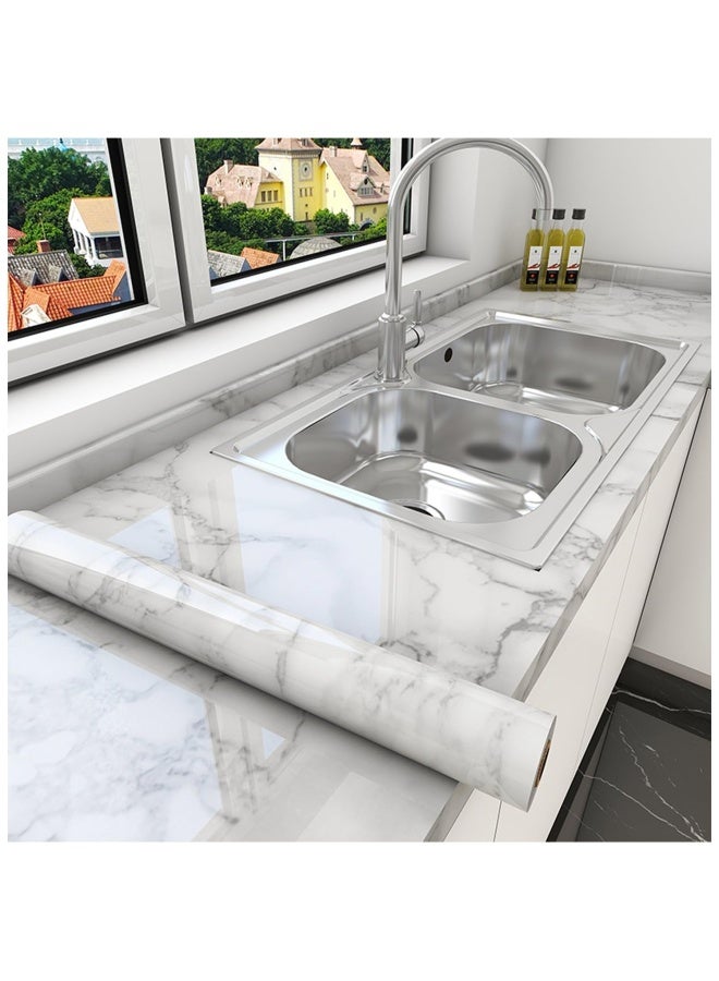 Yancorp White Gray Contact Paper Marble Wallpaper Peel and Stick Countertops Backsplash for Kitchen Waterproof Renter Friendly Wallpaper Papel Tapiz para Pared (11.8"X120") - Image 2