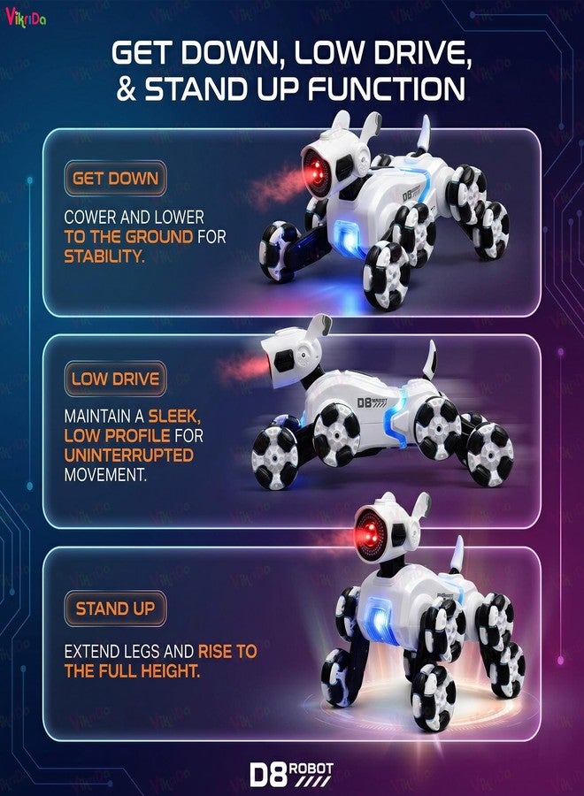VikriDA Remote Control Dog Cars for Kids Adults, 8WD RC Stunt Car with Light, Smoke, RC Robot Dog Toys,Birthday Toy for 6 7 8 9 10 11 12 13 Years Old Boys Girls Kids- Multicolor - Image 4