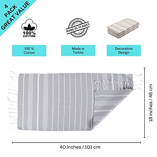 Clotho 4 Pack Turkish Hand Towels for Bathroom 18x40 Large 100% Cotton Soft Decorative Towel Set of 4, Absorbent Lightweight Quick Dry Face Towel for Travel Hair Gym Yoga - (Silver Gray) - Image 2