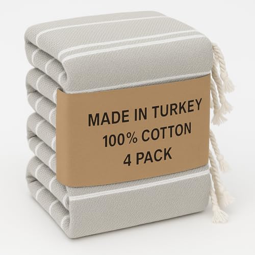 Clotho 4 Pack Turkish Hand Towels for Bathroom 18x40 Large 100% Cotton Soft Decorative Towel Set of 4, Absorbent Lightweight Quick Dry Face Towel for Travel Hair Gym Yoga - (Silver Gray) - Image 1