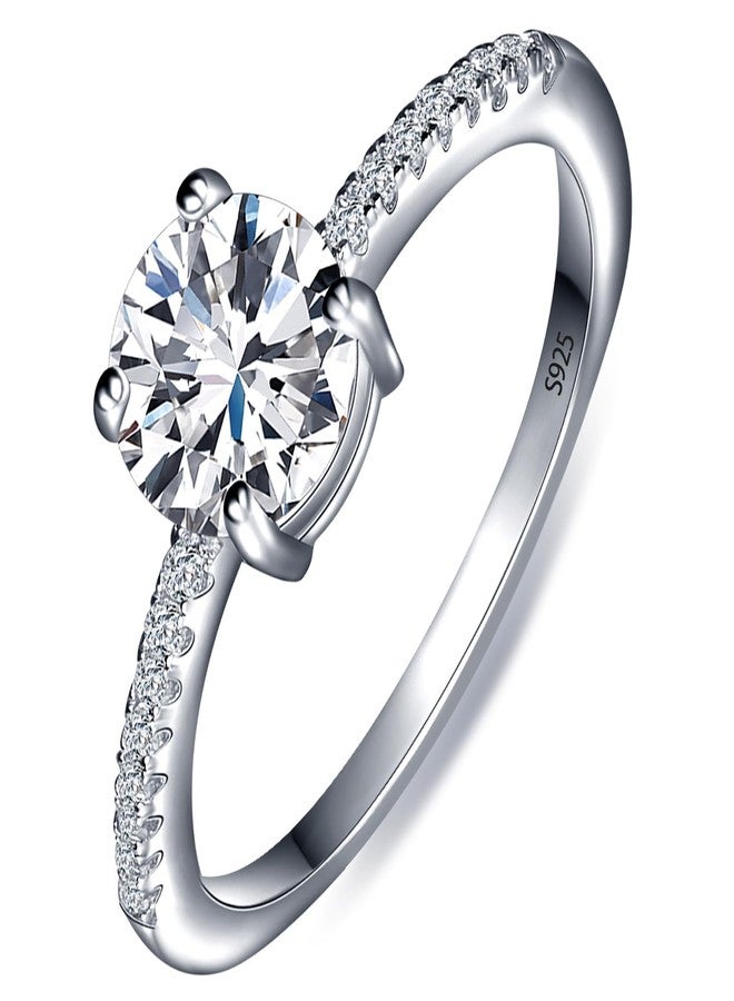 VOLUKA 1CT Solitaire Moissanite Engagement Ring - 925 Sterling Silver D Color VVS1 Round Cut Halo Moissanite Engagement Rings Promise Ring-Size 6 - Image 1