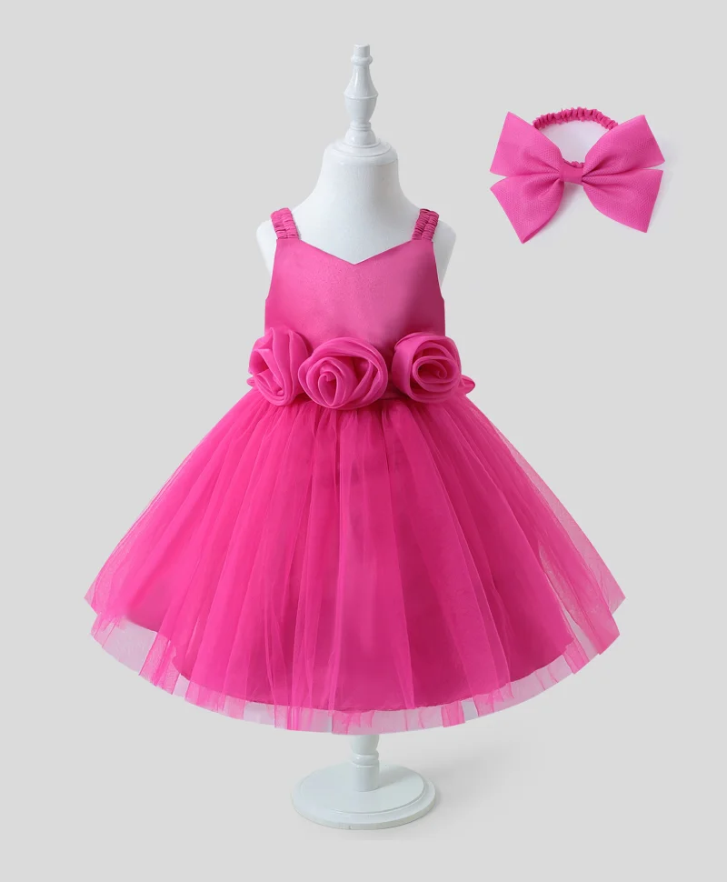 Mark & Mia Mark & Mia Rose Detailing Party Dress with Bow Headband - Fuchsia