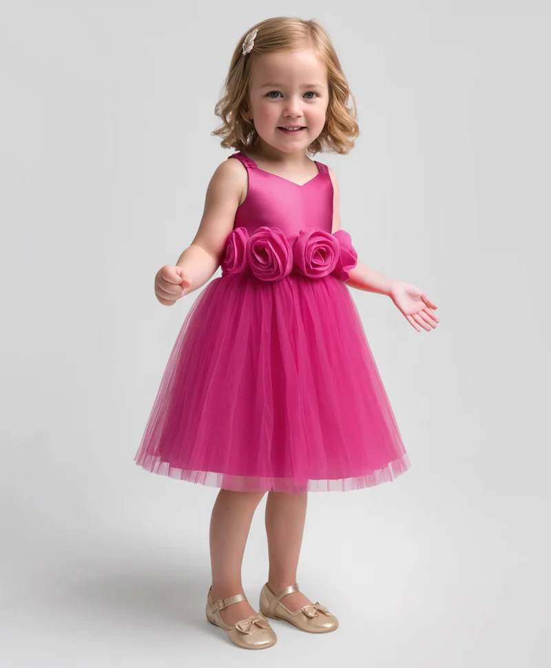 Mark & Mia Mark & Mia Rose Detailing Party Dress with Bow Headband - Fuchsia