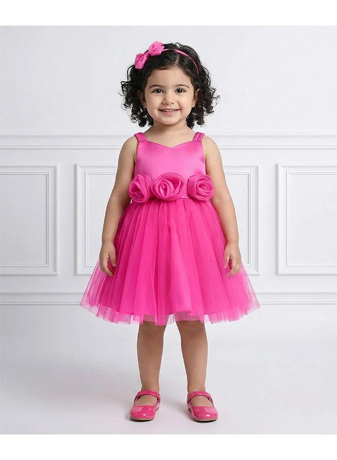 Mark & Mia Mark & Mia Rose Detailing Party Dress with Bow Headband - Fuchsia