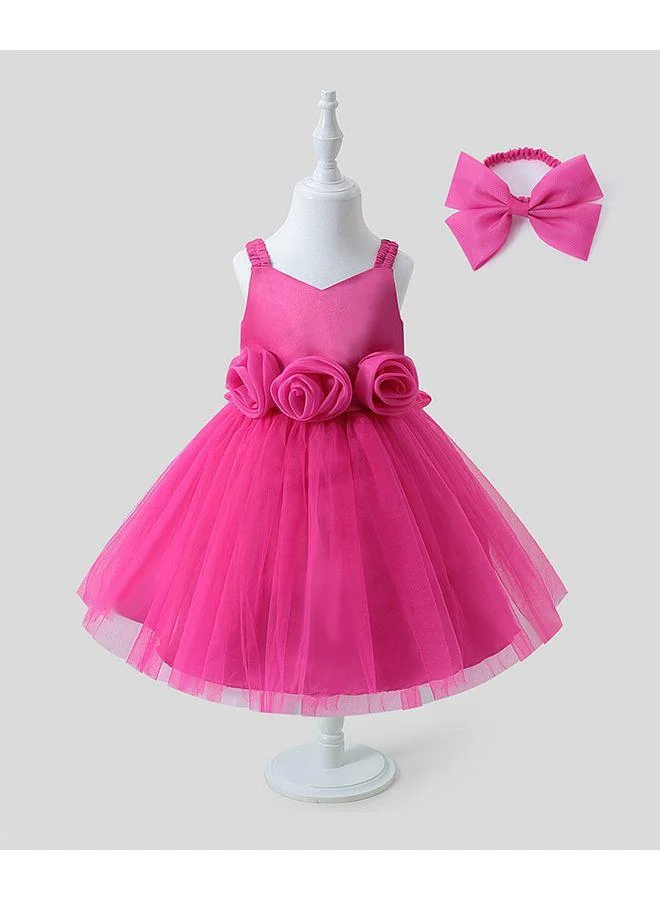 Mark & Mia Mark & Mia Rose Detailing Party Dress with Bow Headband - Fuchsia