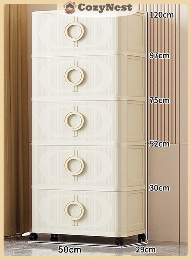 CozyNest 5-Tier Thickened Foldable Storage Cabinet with Sliding Doors, 50cm Wide Organizer for Clothes, Snacks, Toys & Home Living Room Storage - Image 1