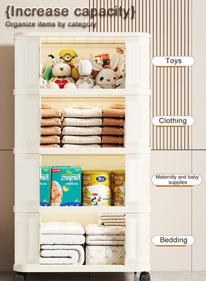 CozyNest 5-Tier Thickened Foldable Storage Cabinet with Sliding Doors, 50cm Wide Organizer for Clothes, Snacks, Toys & Home Living Room Storage - Image 4