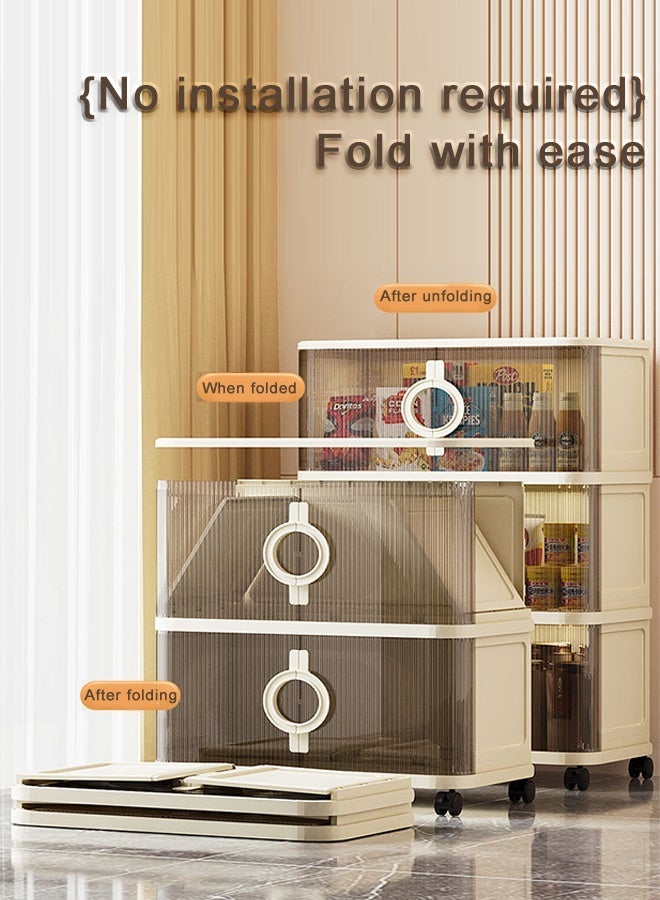 CozyNest 5-Tier Thickened Foldable Storage Cabinet with Sliding Doors, 50cm Wide Organizer for Clothes, Snacks, Toys & Home Living Room Storage - Image 3