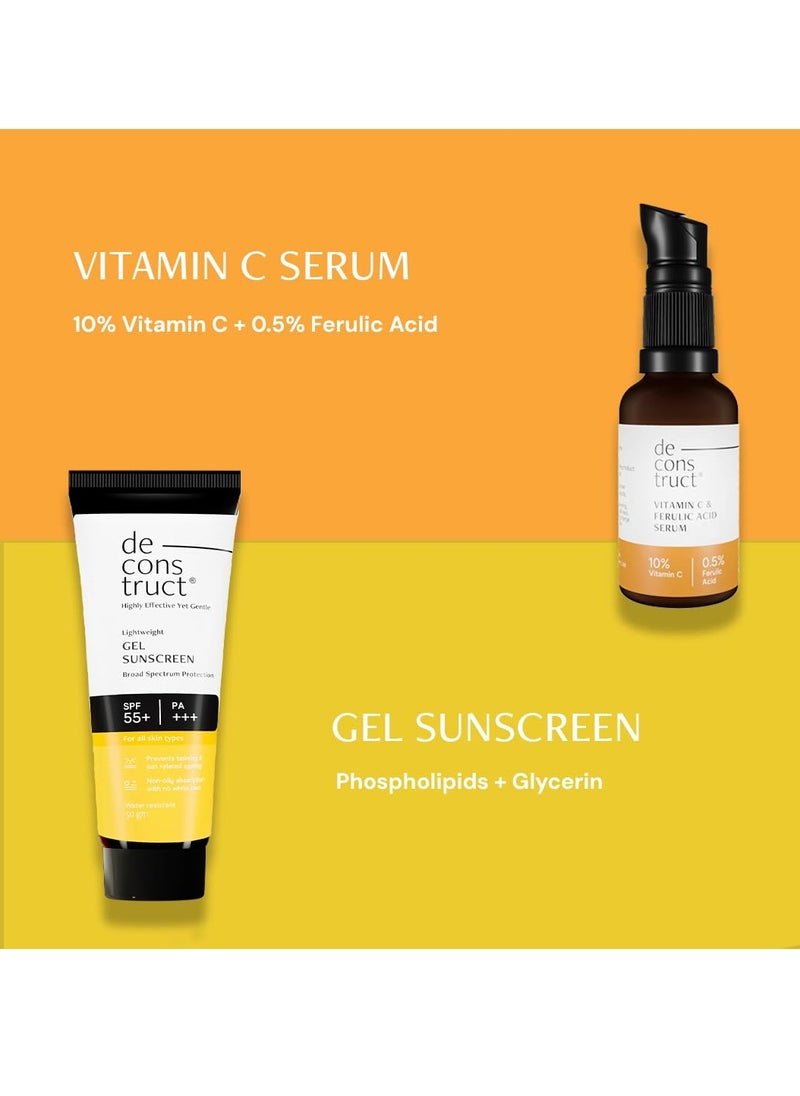 Deconstruct - Deconstruct Sun Protect Duo | 10% Vitamin C Face Serum (30 ml) + Gel Sunscreen (50 g) | Get Glowing Skin with Sun Protection | No White Cast, Non Irritating & Lightweight | Pack of 2 - Image 1