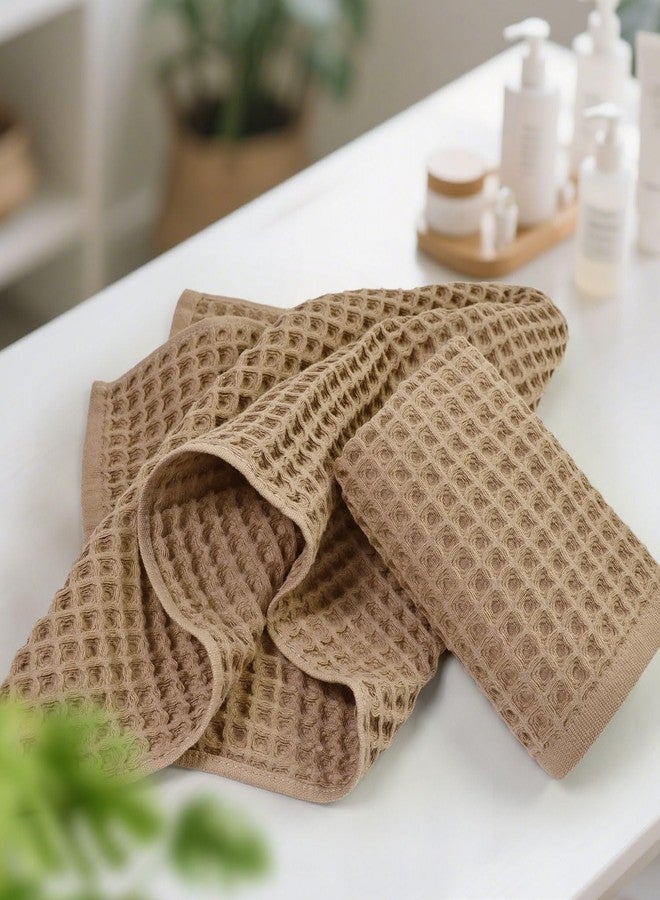 Jacquotha Waffle Bathroom Hand Towels 5-Piece (Tan) - Cotton, Soft, Lightweight, Lint Free, 13” x 29” - Image 2