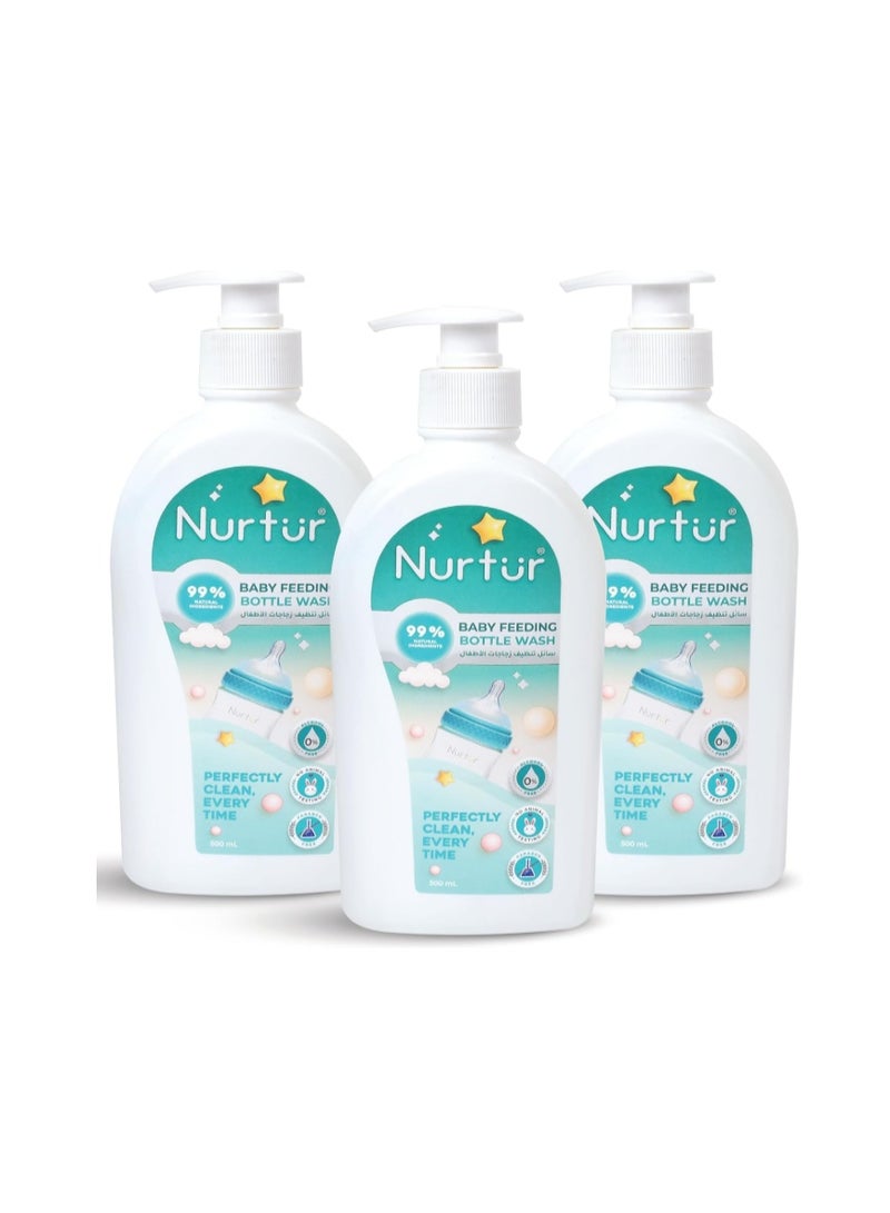 Nurtur Baby Bottle Liquid Cleanser 1500ml (3 x 500ml) Kills 99% Bacteria, Alcohol-Free, Paraben-Free, Multipurpose Liquid Cleanser Wash Safe for Bottles, Breast Pumps, Toys & Feeding Essentials - Image 1
