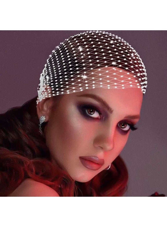 EARENT Arent Mesh Rhinestone Headbands Glitter Wide Head Scarfs Elastic Turban Headwrap Crystal Nightclub Hair Band Rave Costume Party Hair Accessories For Women (Bwhite)  - Image 2